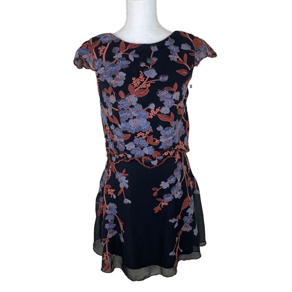 Anthropologie Eva Franco Women's Tiered Floral Dress Sized 2P Black NWT